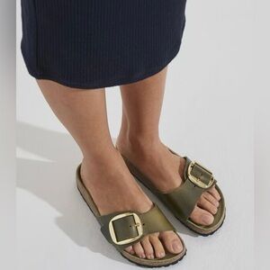 Birkenstock Madrid Big Buckle - Olive Green Leather 38 - Sold Out Regular Width
